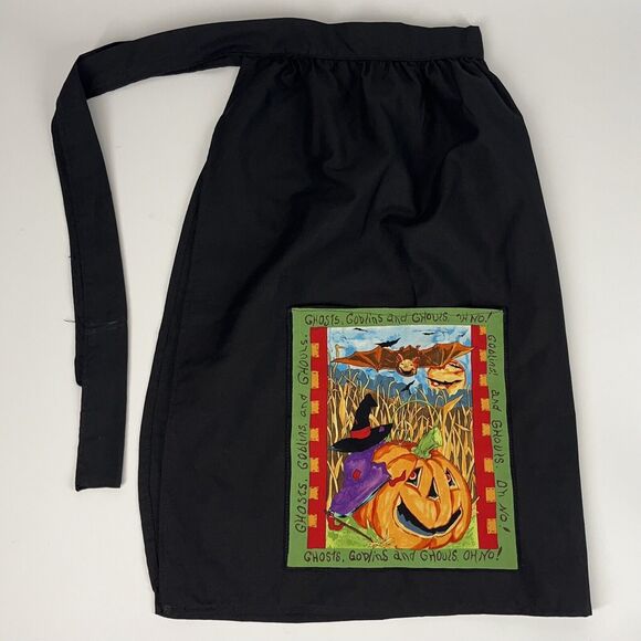 Halloween Pumpkin Witch Bat Corn Field Hand Made Waist Apron Pockets - Picture 4 of 4